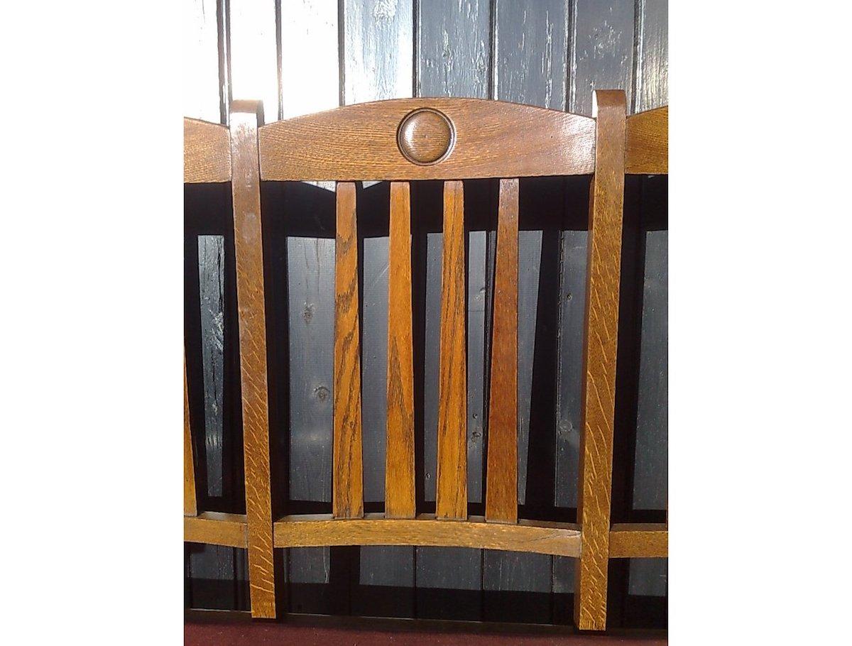 Shapland & Petter, Set Ten Arts & Crafts Oak Dining Chairs with Matching Settee For Sale 1