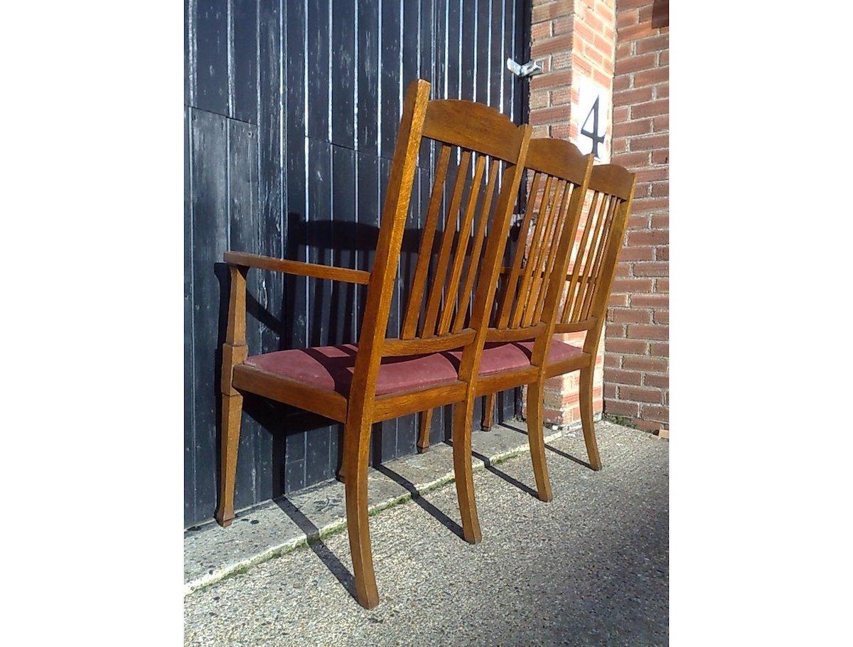 Shapland & Petter, Set Ten Arts & Crafts Oak Dining Chairs with Matching Settee For Sale 4