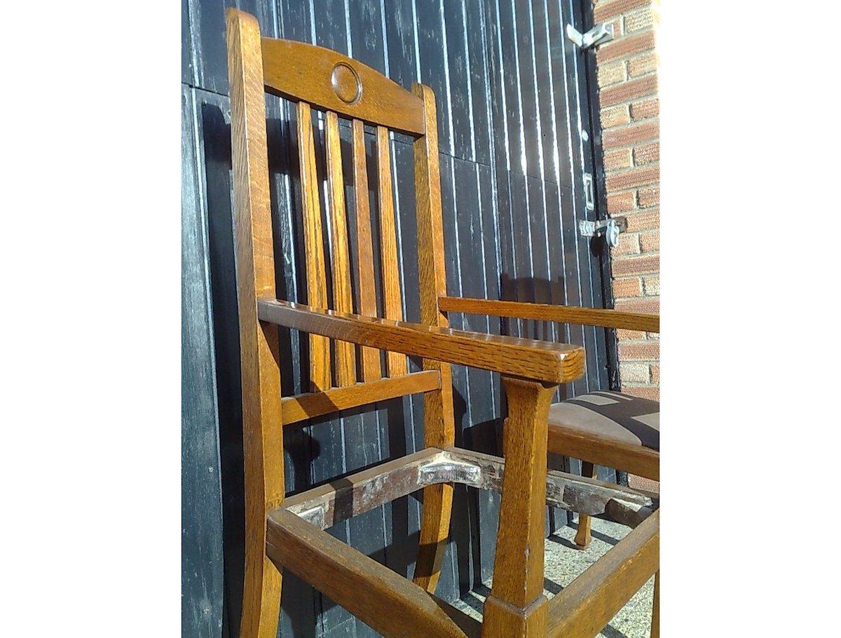 Shapland & Petter, Set Ten Arts & Crafts Oak Dining Chairs with Matching Settee For Sale 9