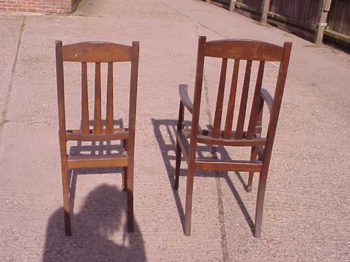 Arts and Crafts Shapland & Petter, Set Ten Arts & Crafts Oak Dining Chairs with Matching Settee For Sale
