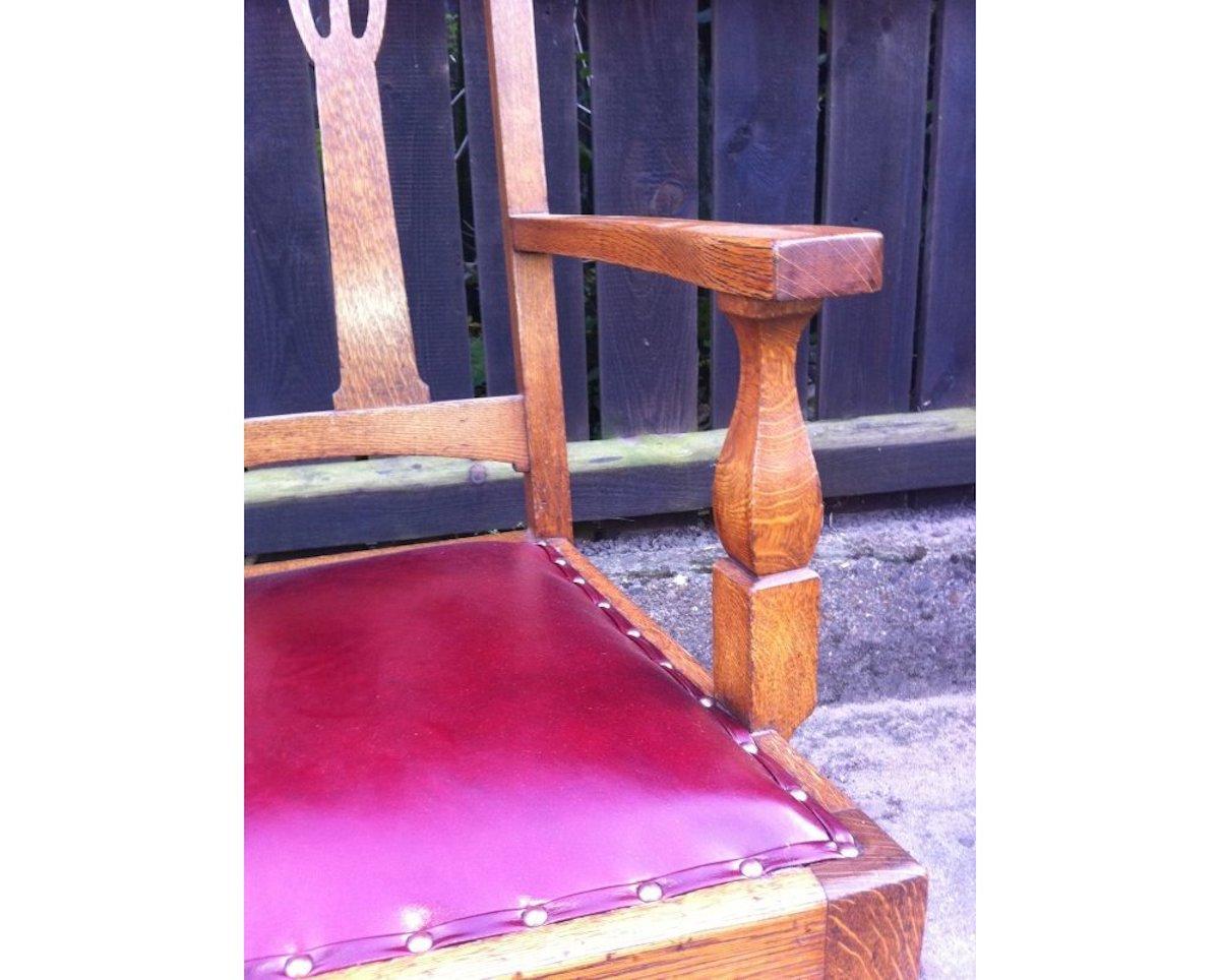 Early 20th Century Shapland & Petter Substantial Arts & Crafts Oak Armchair with Floral Decoration For Sale