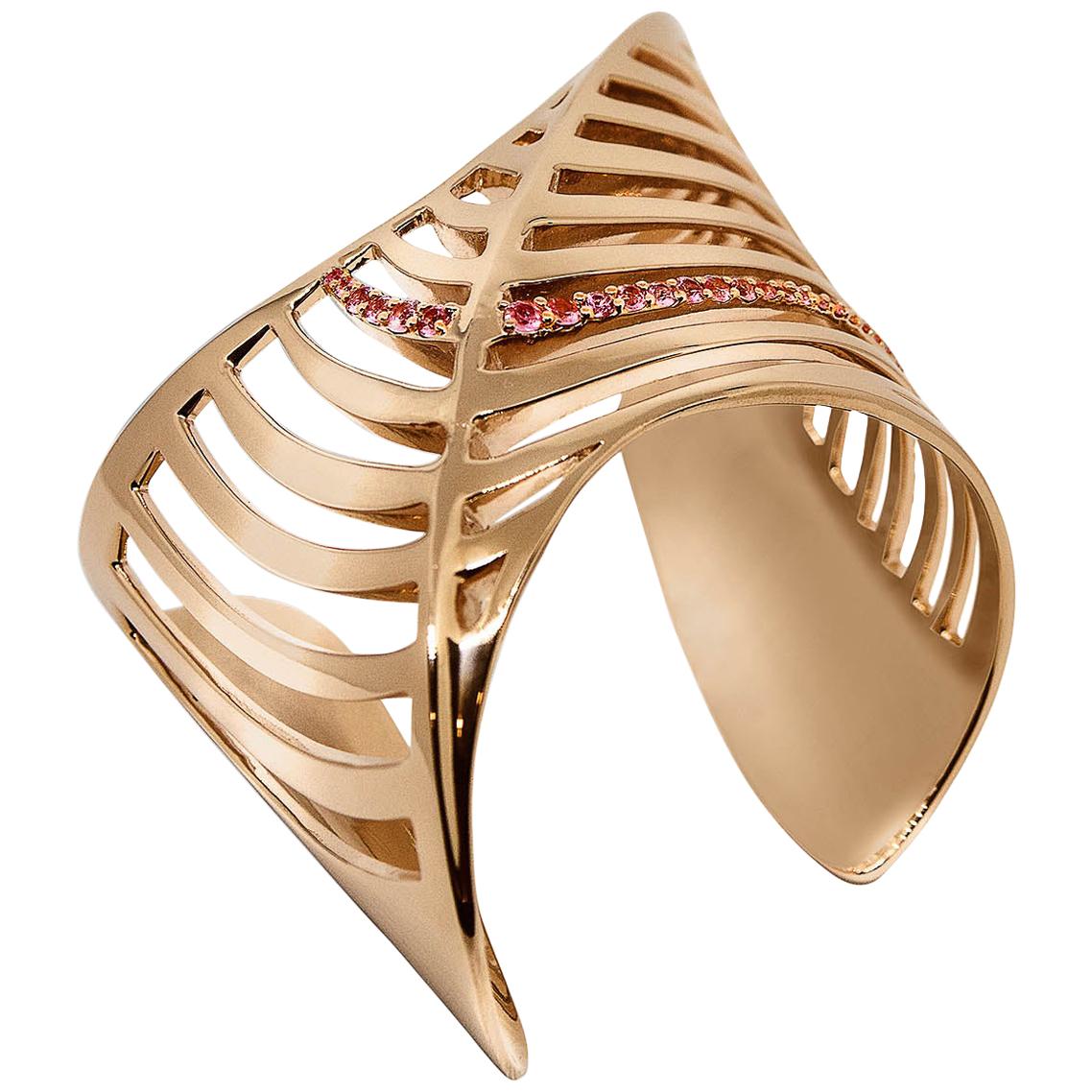 Birds of Paradise Pink Sapphires and Diamonds Rose Gold Wide Cuff