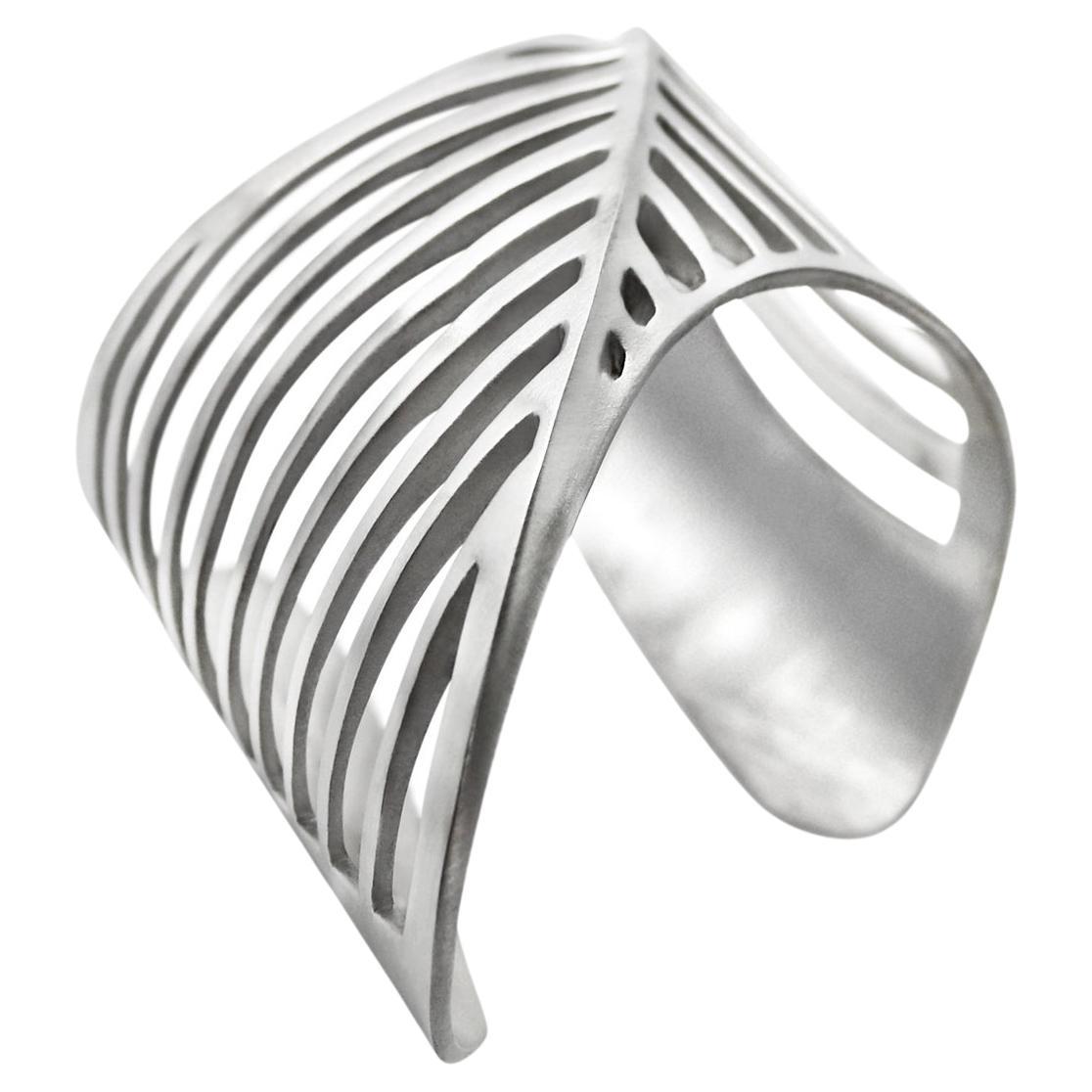 Sharch Cut Out Cuff Bracelet Silver Satin For Sale
