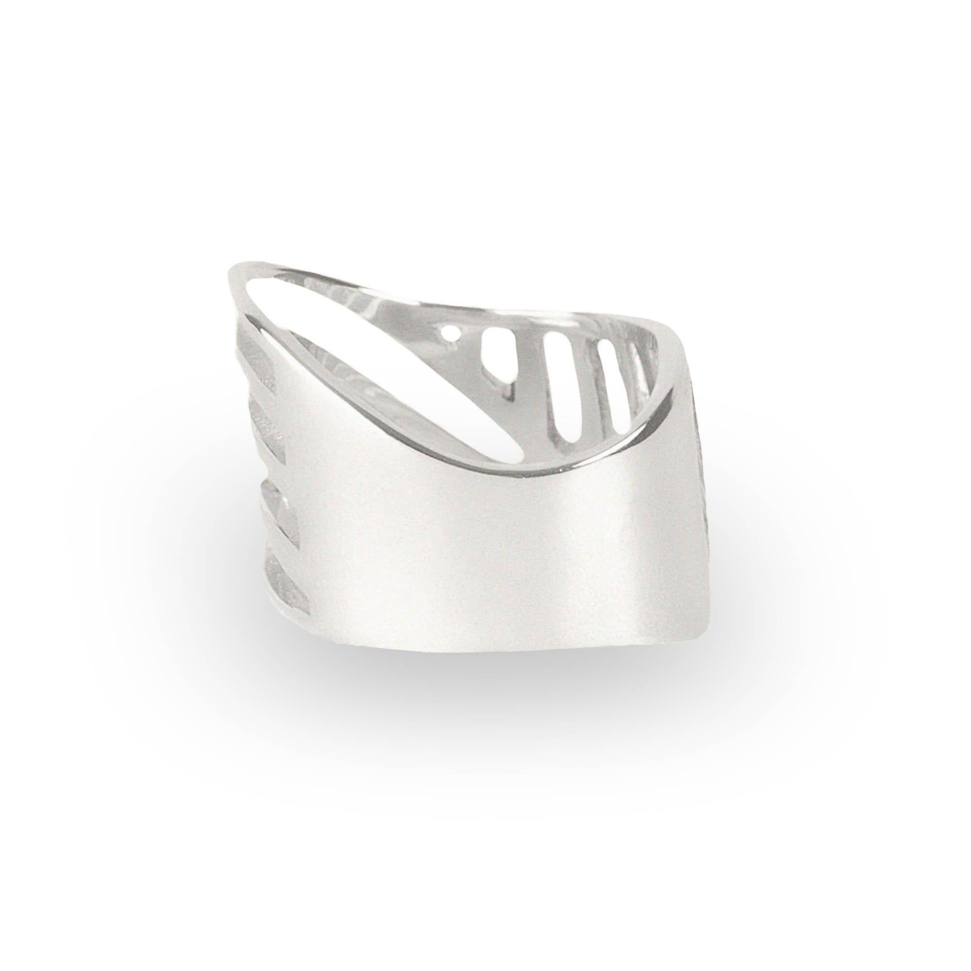 Unisex band ring in polished sterling silver.
Size UK M - US 6 1/4 in stock, more sizes available upon request, made to order items are not returnable
The design is inspired by a fusion of a modernist futurist architecture from the 1970s and the