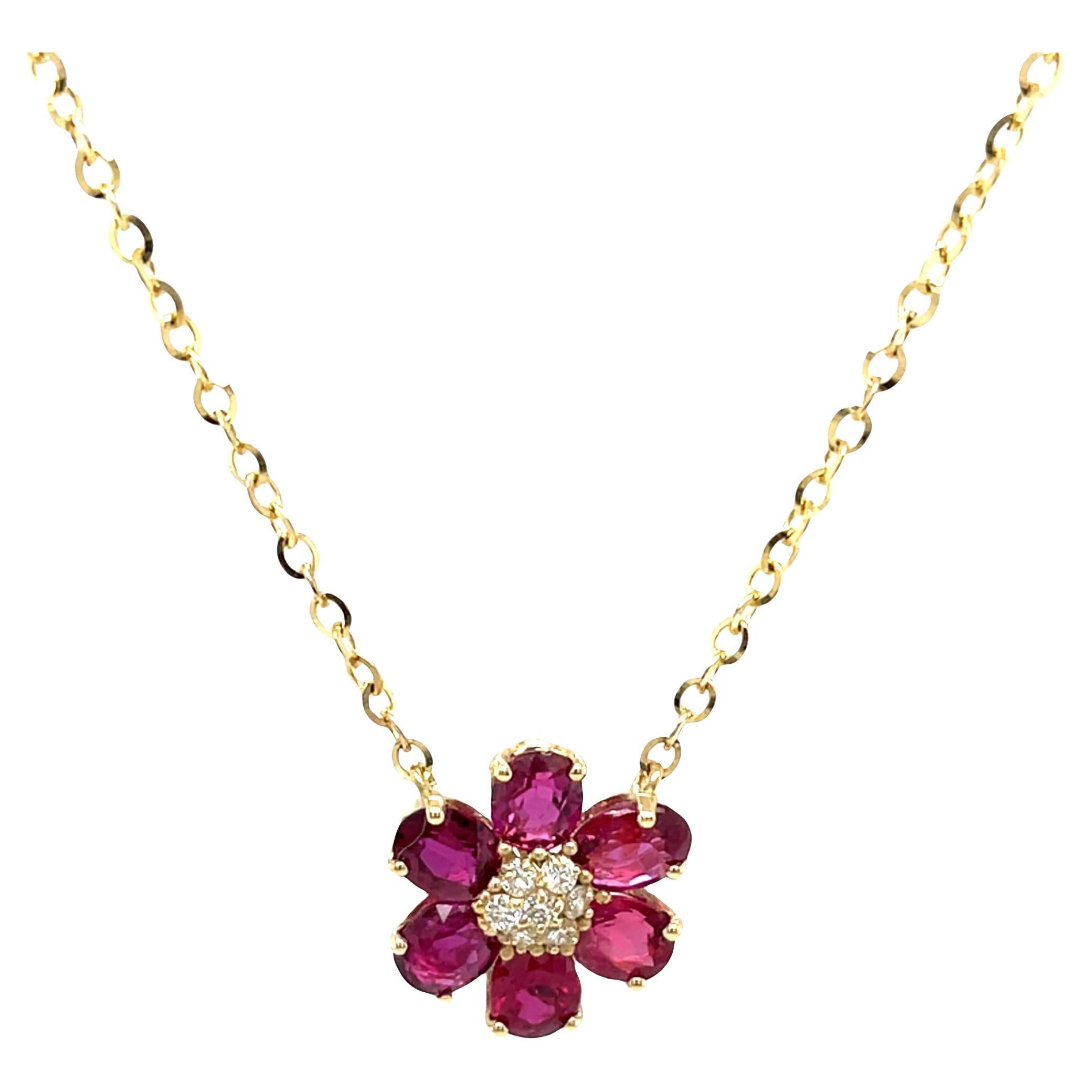 Share 14ct Yellow Sapphire 
Diamond Flower Pendant on 18" Chain For Sale