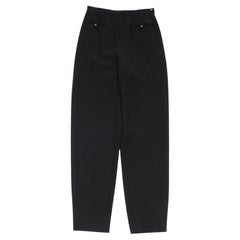 Compartir Chanel Pantalones de cintura alta Sz 36 6 Negro Lana Vintage CC Logo Botón Plisado