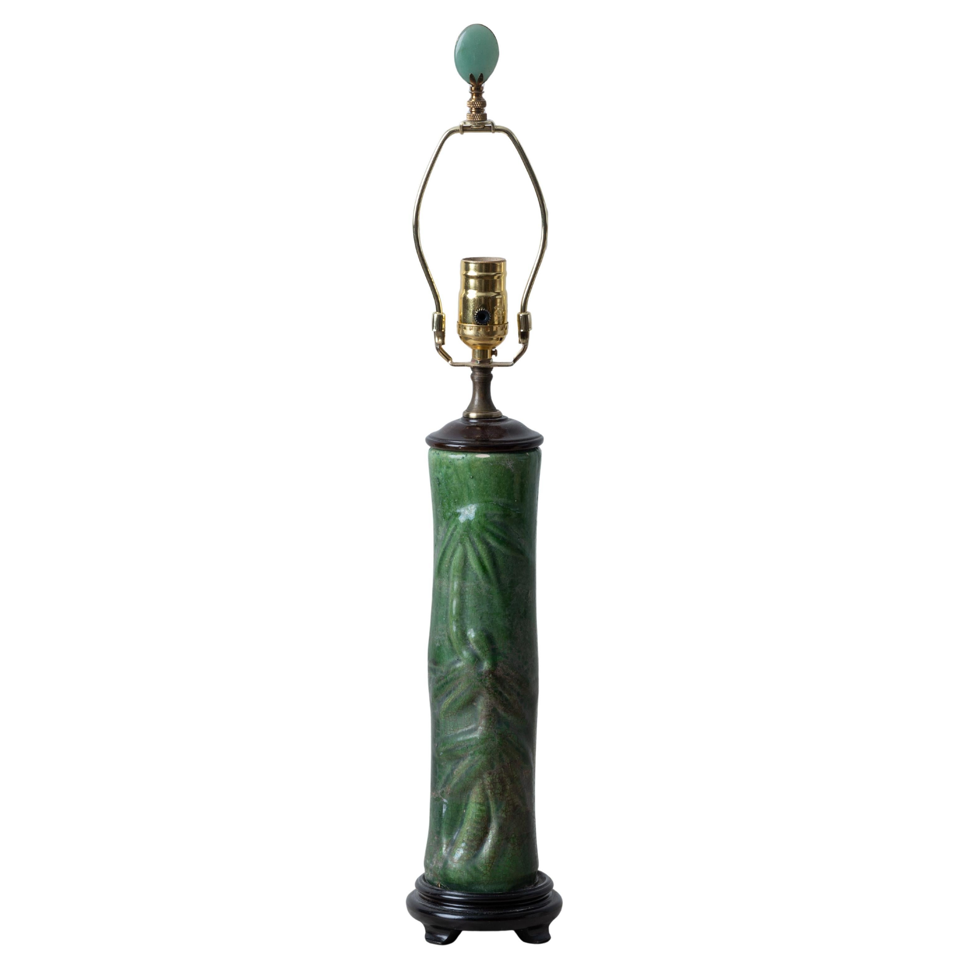 Share Chinoiserie Ceramic Green Bamboo Vase Lamp, mid-20th Century
