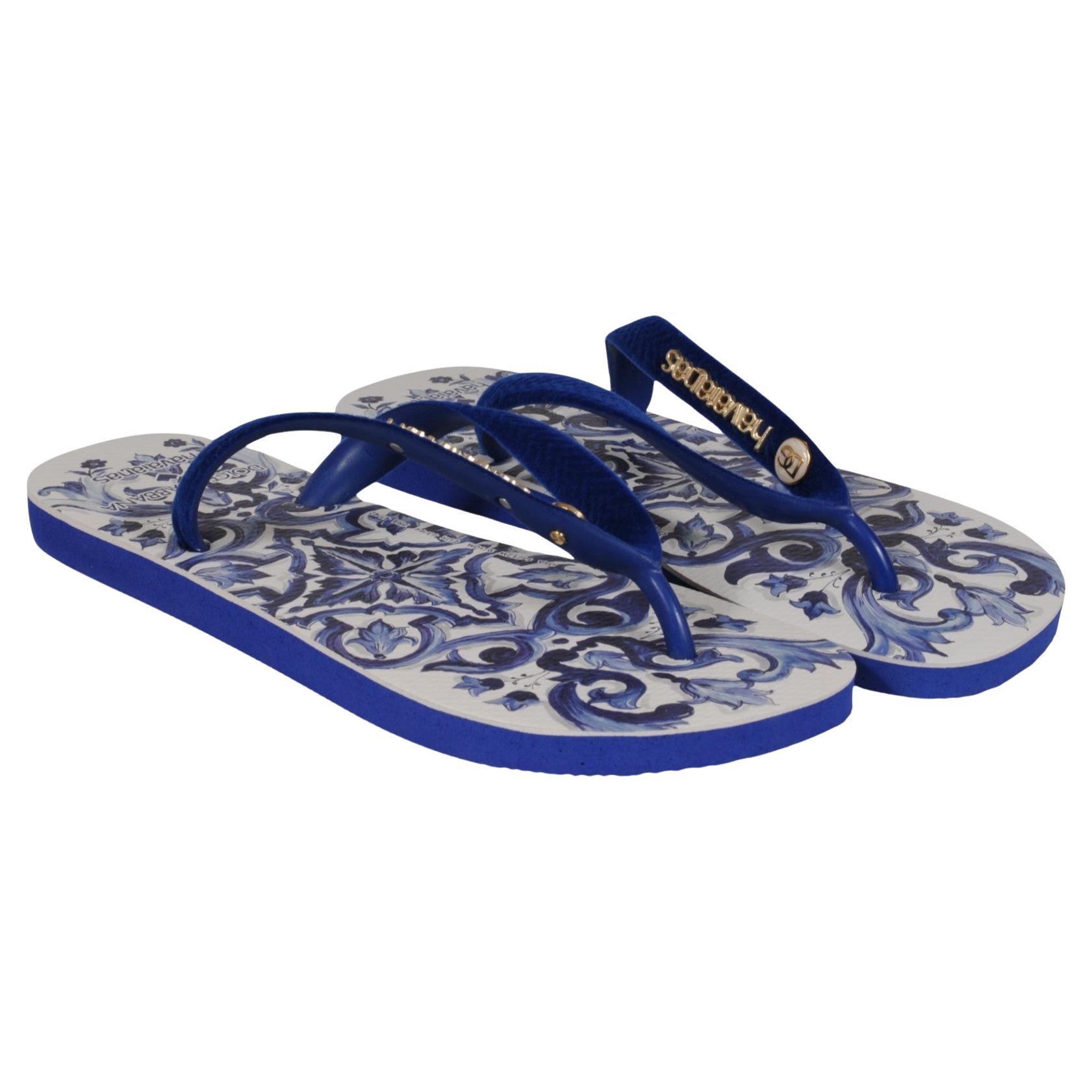 Share Dolce & Gabbana Havaianas Flip Flops Size US 9 / 10 M Blue White Sandals F