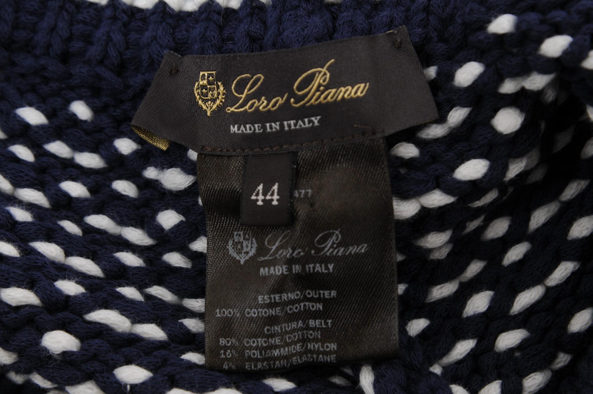 Teilen Loro Piana Frauen gewebte Jacquard-Strick-Baumwoll-Shorts US 8 IT 44 Blau Weiß B im Zustand „Hervorragend“ im Angebot in North Miami, FL