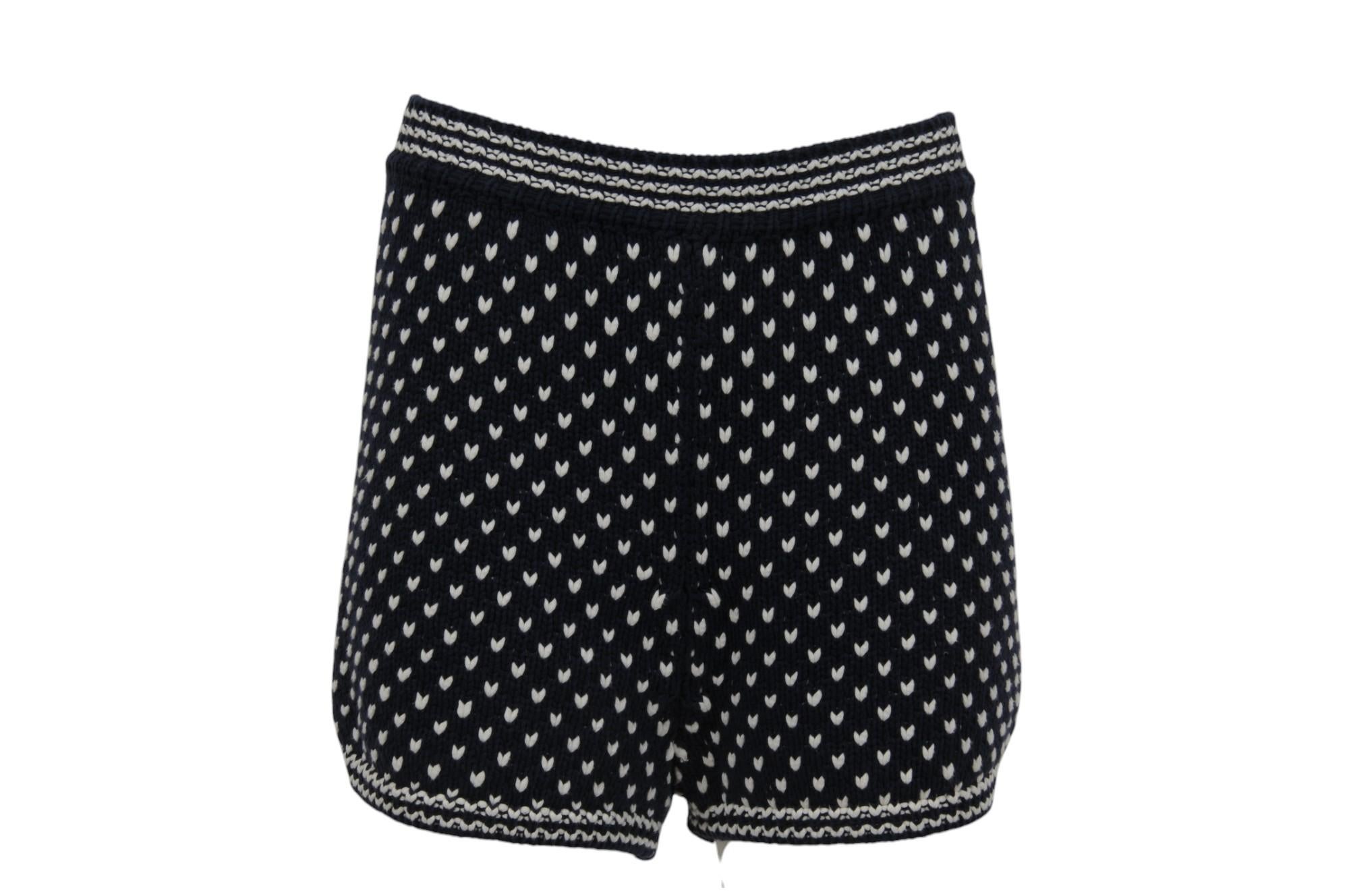 Teilen Loro Piana Frauen gewebte Jacquard-Strick-Baumwoll-Shorts US 8 IT 44 Blau Weiß B im Angebot 1