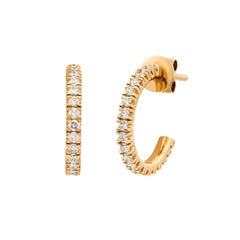 Shared Prong 0.78 CT Diamond Classic C Hoop Stud Earrings 18K Yellow Gold