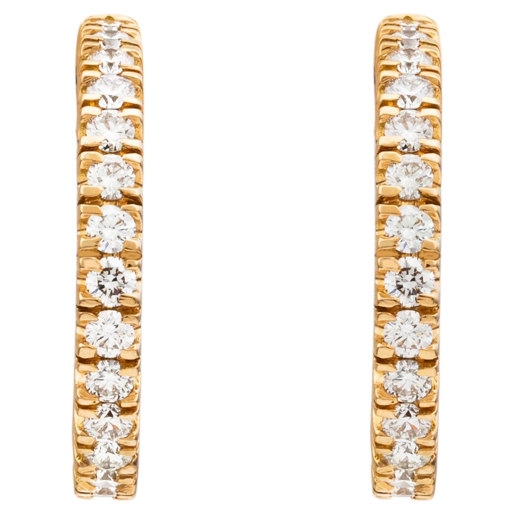 Shared Prong 0.78 CT Diamond Classic C Hoop Stud Earrings 18K Yellow Gold For Sale