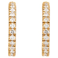 Shared Prong 0.78 CT Diamond Classic C Hoop Stud Earrings 18K Yellow Gold