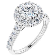 Shared Prong Halo GIA Round Brilliant White Diamond Engagement Ring 1.35 Carats