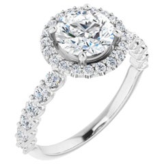 Shared Prong Halo GIA Round Brilliant White Diamond Engagement Wedding Ring
