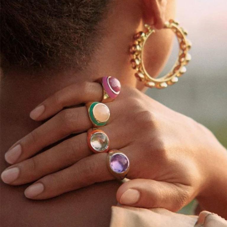 Round Cut Shari Hoop Earrings in 18K Gold with Multicolored Gemstones For Sale