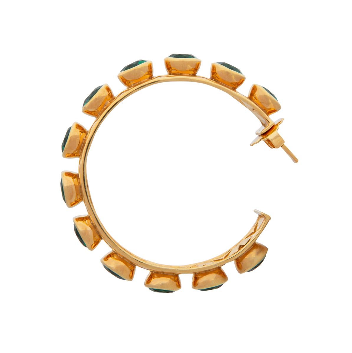 Shari Hoop Earrings in 18K Gold with Multicolored Gemstones In New Condition For Sale In Atlanta, GA