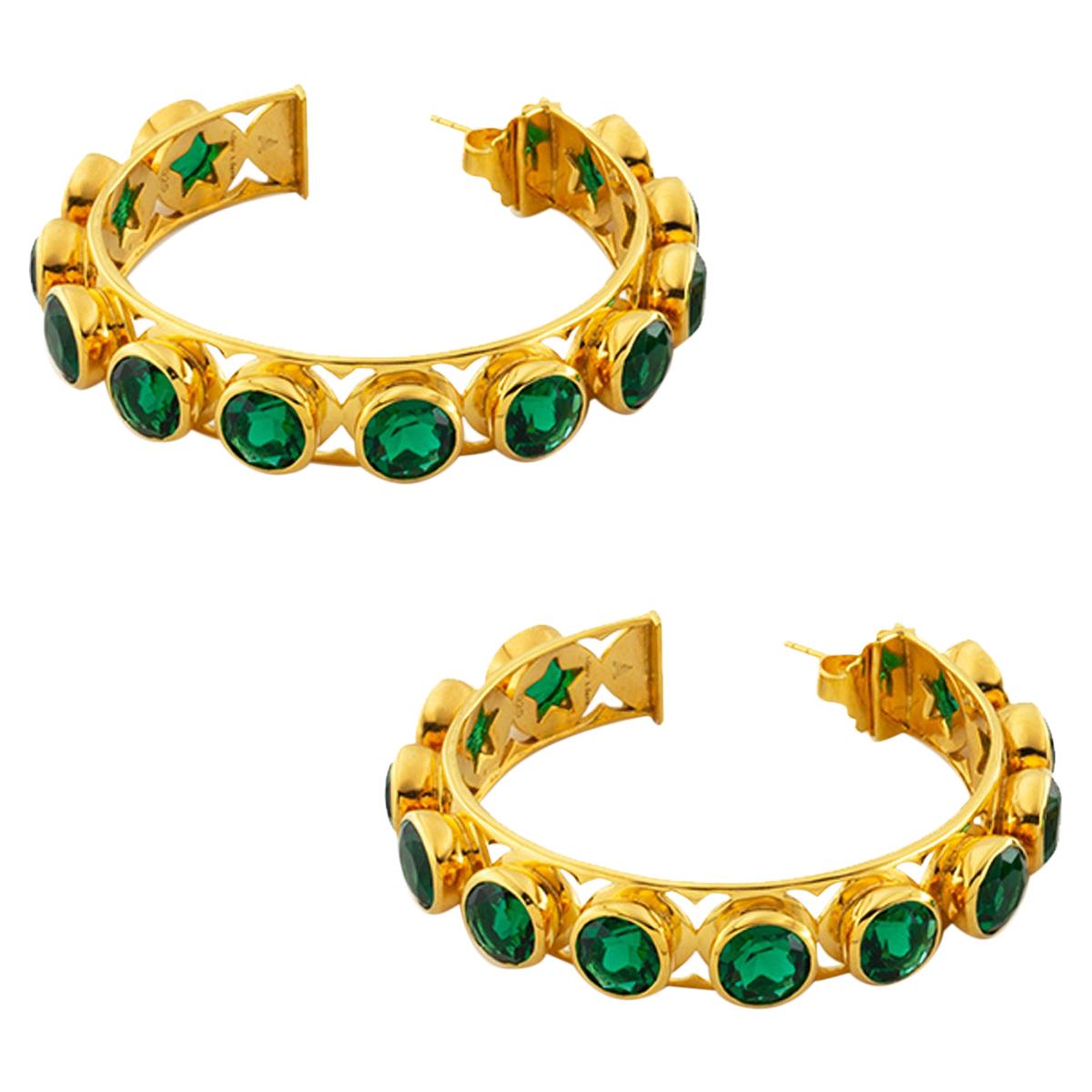 Shari Hoop Earrings in 18K Gold with Multicolored Gemstones For Sale