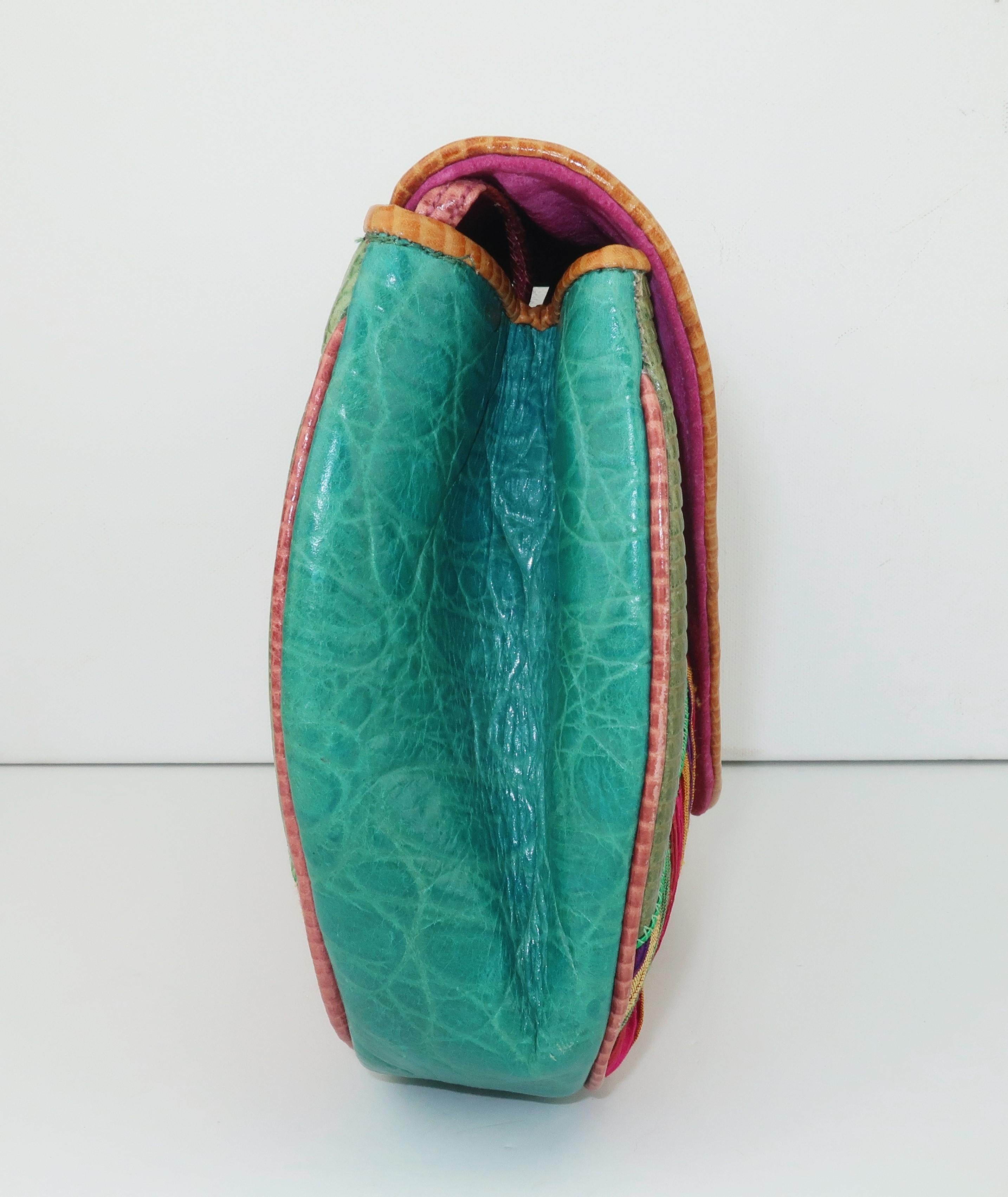 Brown Sharif Exotic Leather & Silk Handbag With Scimitar Motif, 1980's