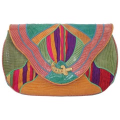 Retro Sharif Exotic Leather & Silk Handbag With Scimitar Motif, 1980's