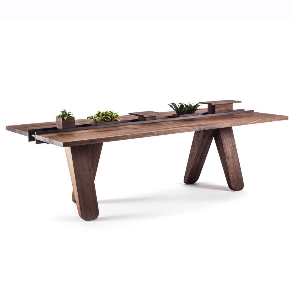 Contemporary Sharing Walnut Dining Table For Sale