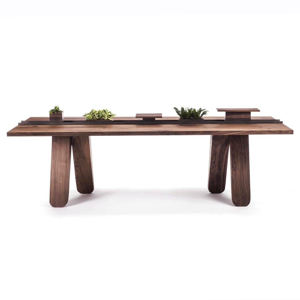 Iron Sharing Walnut Dining Table For Sale