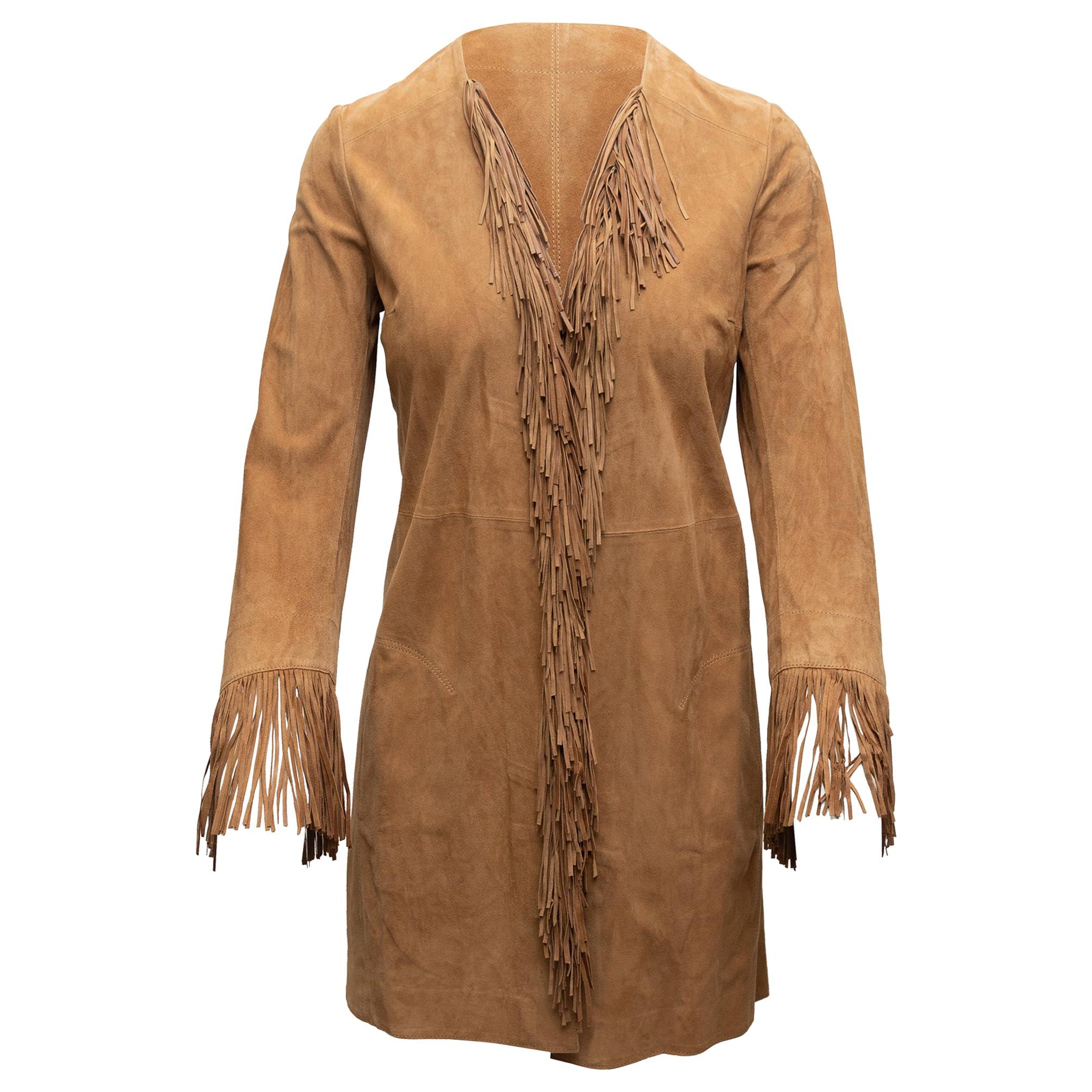 Shari's Place Brown Suede Fringe-Trimmed Coat