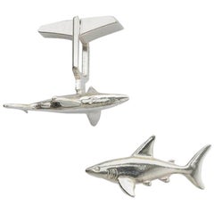 Shark Cufflinks in Solid Sterling Silver.