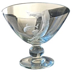 Used "Shark Diver, " Superb, Unique Art Deco Engraved Glass Vase with Nude Male Diver