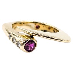 Shark Fin Ruby & Diamond Ring in 14k Yellow Gold