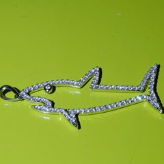 Luxury White Gold Shark Pendant Necklace with 0.68 Ct Diamonds, New, Italy