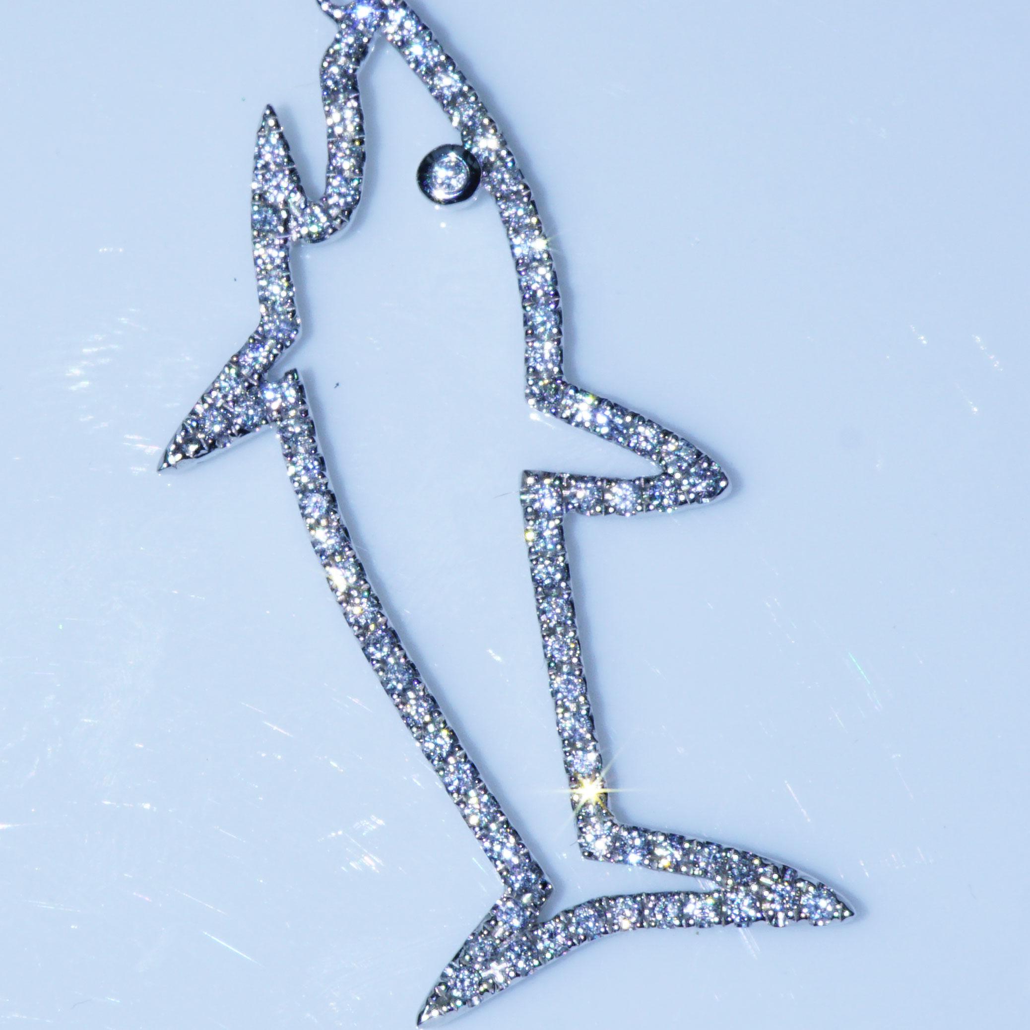 Modern Shark Pendant Police Man of the Seas 0.68 Ct Brilliants Cool Never Seen Design For Sale
