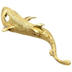 Shark Pendant with CZ Stone Eyes 14 Karat Yellow Gold