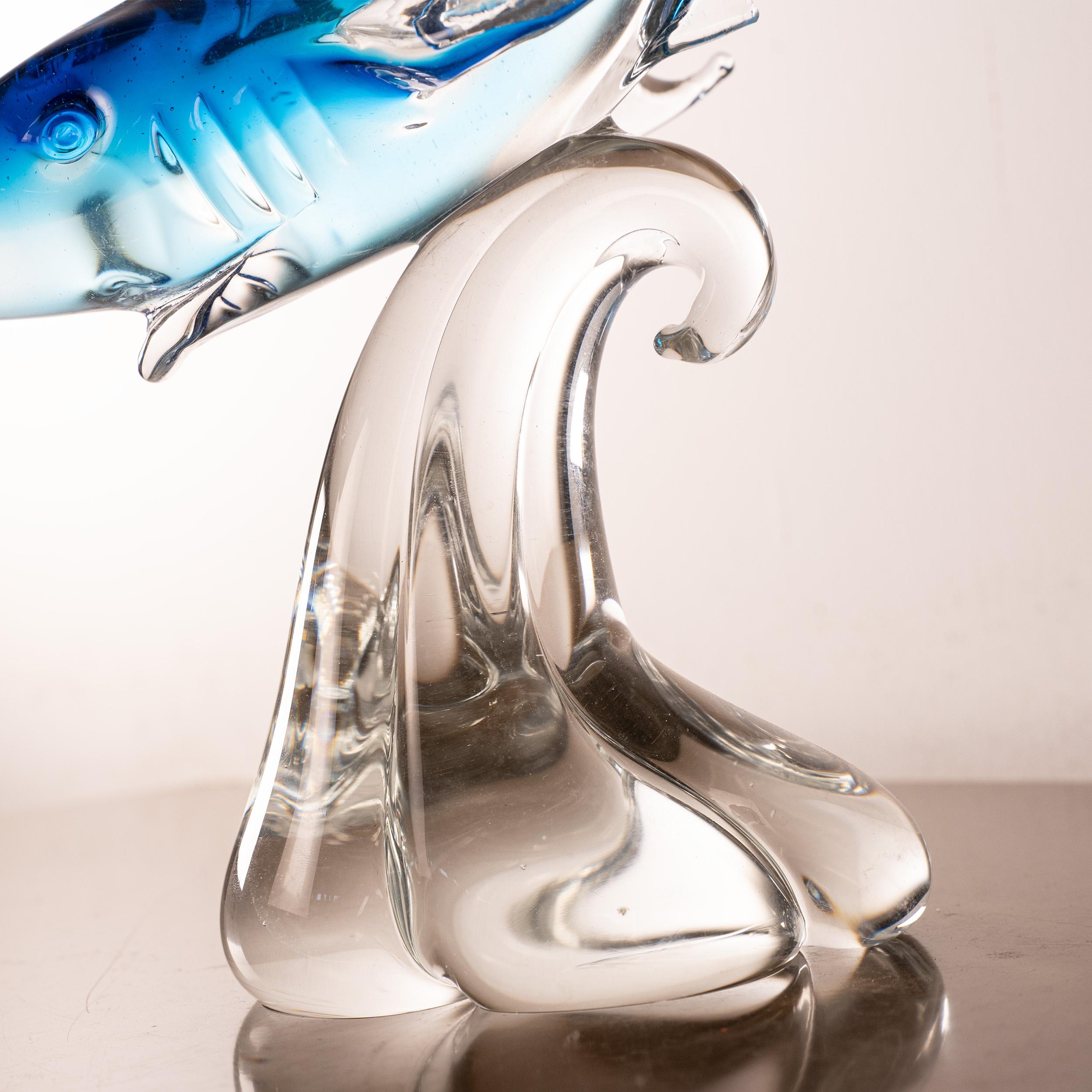 20th Century Shark Sculpture in Crystal Murano glass with shades of blue, Italy in stock For Sale