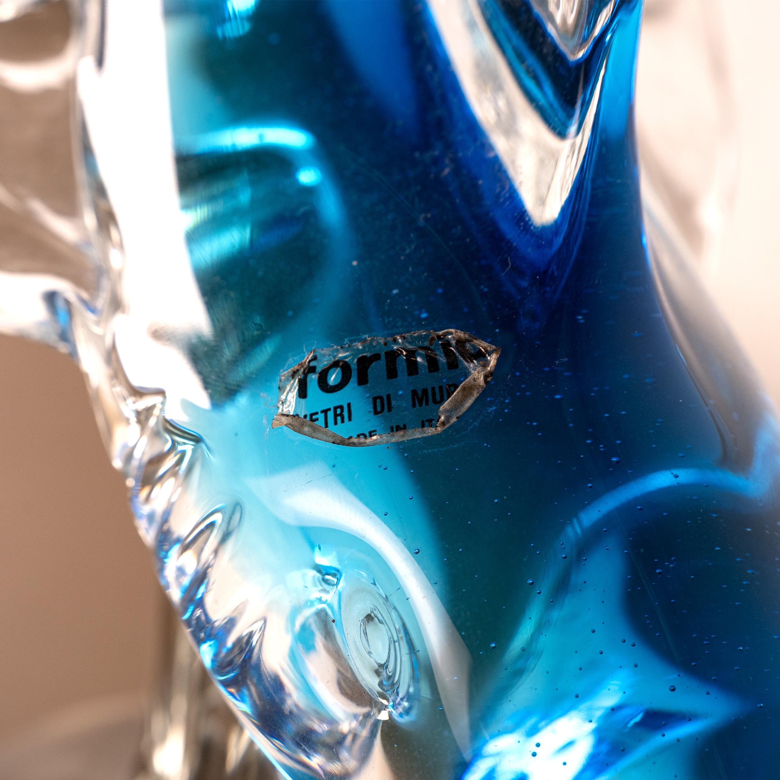 Murano Glass Shark Sculpture in Crystal Murano glass with shades of blue, Italy in stock For Sale