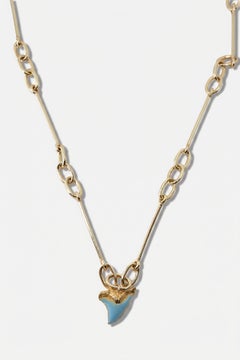 Shark Tooth Necklace Blue Enamel Gold Plated Figaro Chain J Dauphin