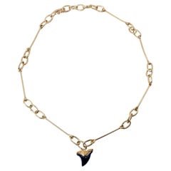 Shark Tooth Necklace Blue Enamel Gold Plated Figaro Chain J Dauphin