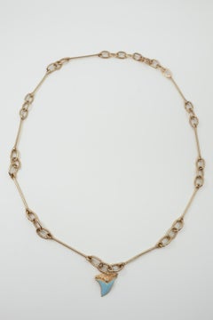 Shark Tooth Necklace Light Blue Enamel Gold Plated