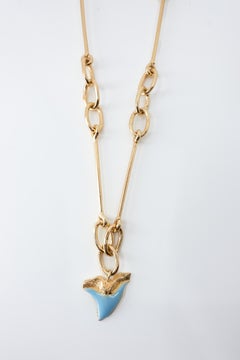 Shark Tooth Necklace Light Blue Enamel Victorian Style Chain J Dauphin