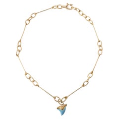 Shark Tooth Necklace Light Blue Enamel Victorian Style Chain J Dauphin
