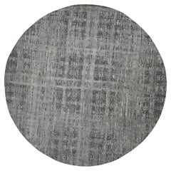 Tapis rond en pure laine grise Sharkskin Modernity Criss Cross Erased Design noué à la main