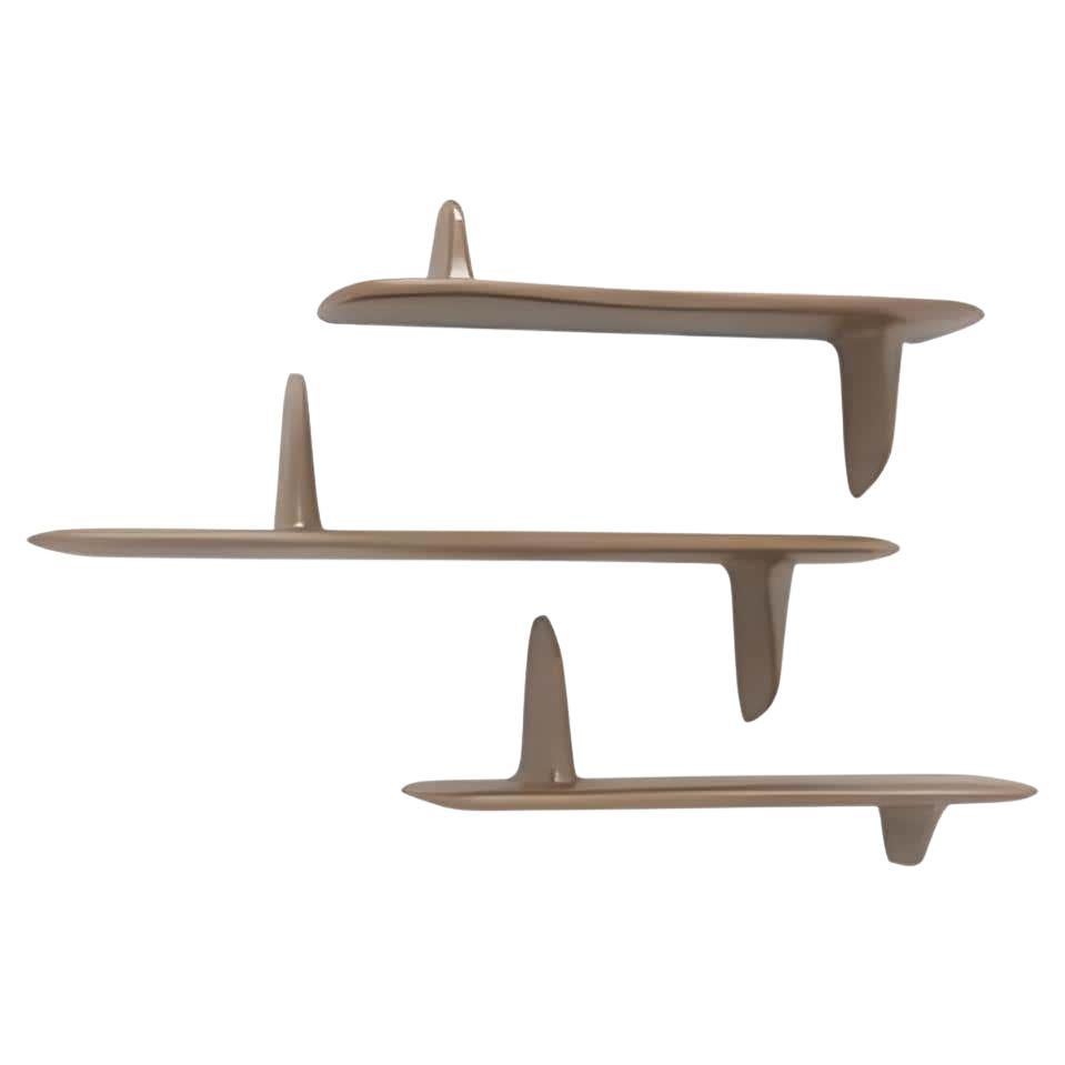 Sharky Brown Shaped Wall Shelves in Solid Wood Hand Carved For Sale