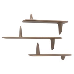 Sharky Brown Shaped Set of Wall Shelves in Solid Wood Hand Carved