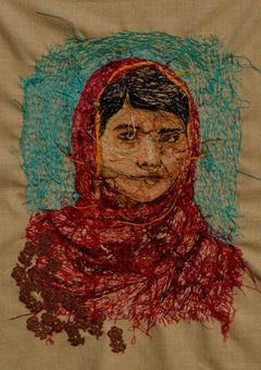 Hand Embroidery on Fabric Work of Art, "Flowers For Malala", Sharmistha Kar