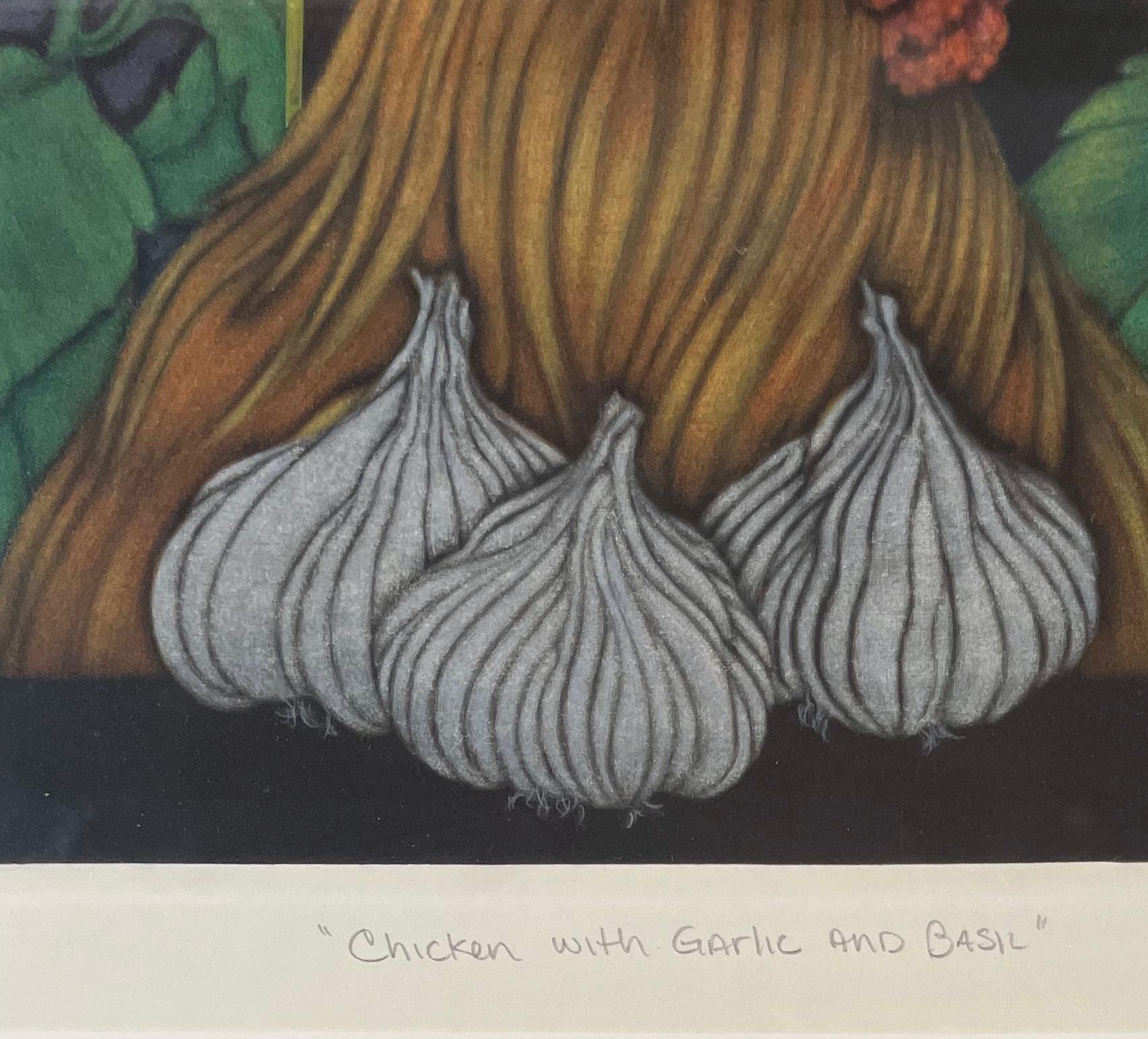 Chicken With Garlic and Basil - Contemporary Print by Sharon Augusta Mitchell