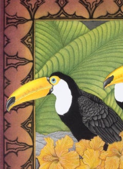 Arazzo della foresta pluviale (immagini colorate di uccelli, felci e fiori dei tropici)