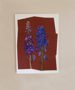 Two Delphiniums by Sharon Brill - Painting on Sandpaper, Wilted Flowers