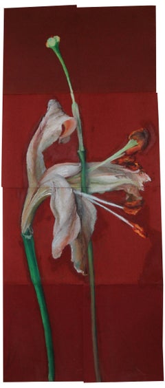 White Lily & A Lily Last Stand di Sharon Brill - Pittura su carta vetrata, fiori