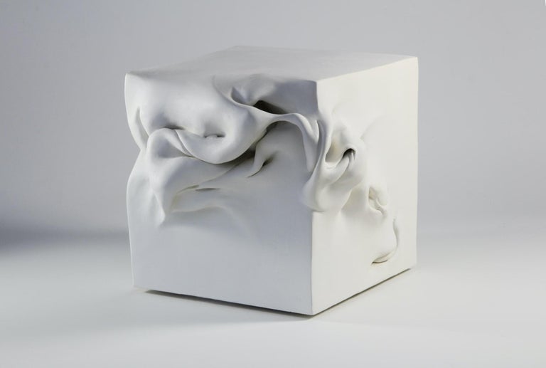 Sharon Brill Abstract Sculpture - Cube 3 - Abstract Clay Sculpture