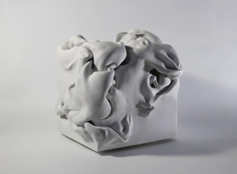 Cube 5 by Sharon Brill - Abstract Clay Sculpture, white, organic forms For Sale 1